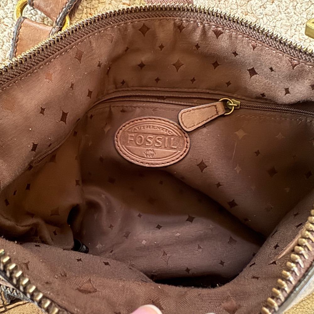 Fossil Crossbody Bag Brown Distressed Leather Metallic Faded Vintage Style Bag - Picture 8 of 11